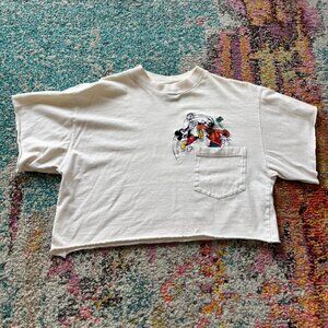 Vintage Mickey Mouse Pocket Cropped T-Shirt – White Minimal Disney Graphic Tee |